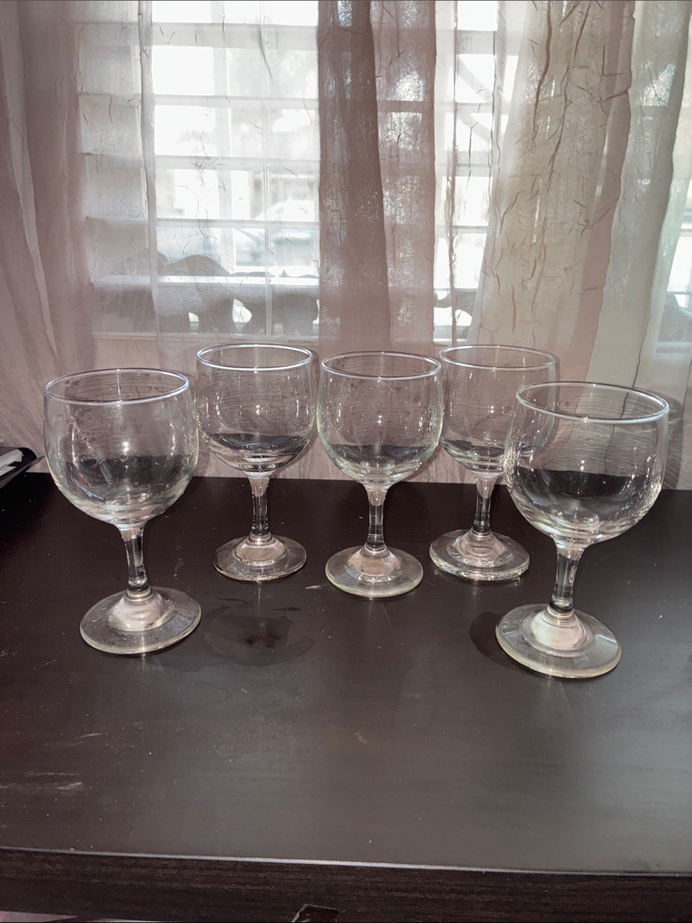 Vintage Clear Glass Goblet Wine Glasses - Set of 5